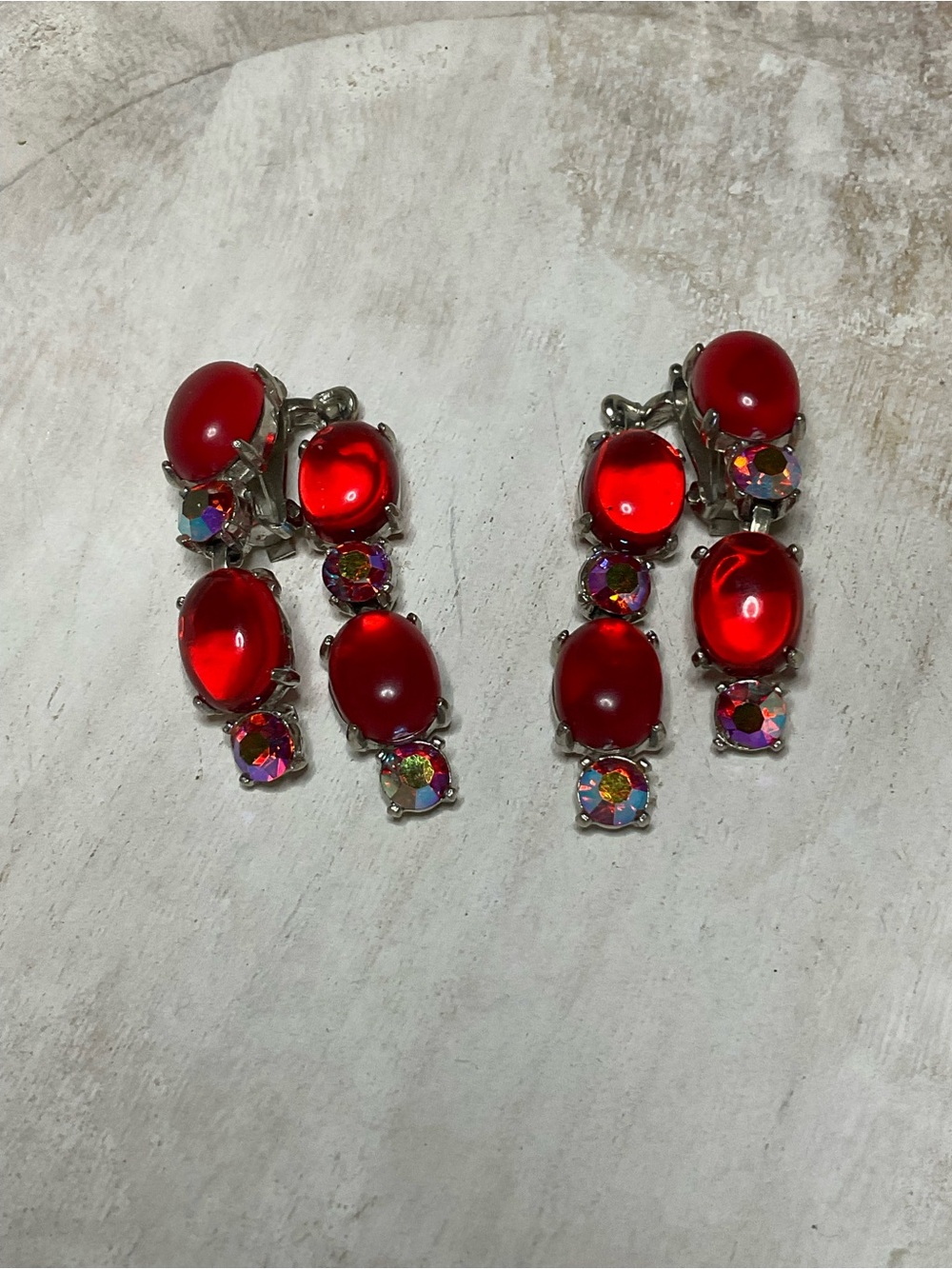 1950s Signed Selro Red Cabochon Statement Earrings - Picture 4 of 8